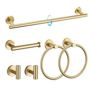 6 Piece Brushed Gold Bathroom Hardware Set Stainless Steel Towel Bar NIB